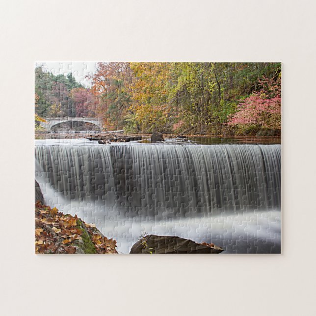 Fall Waterfall at Vanderbuilt Jigsaw Puzzle (Horizontal)