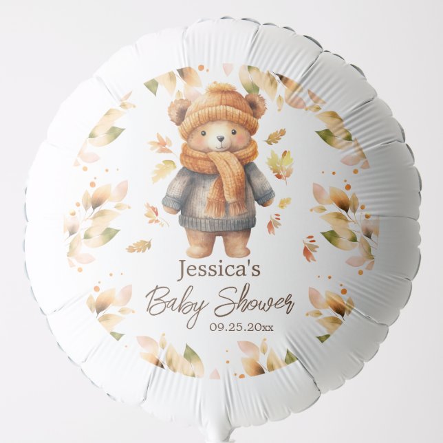 Fall We Can Bearly Wait Baby Shower Balloon (Front)