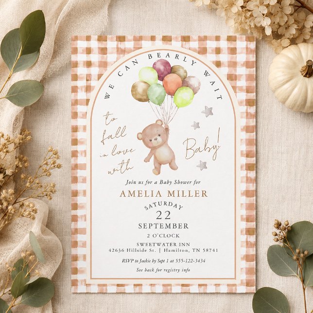 Fall We Can Bearly Wait Gingham Baby Shower Invitation (Fall We Can Bearly Wait Gingham Baby Shower Invitation)
