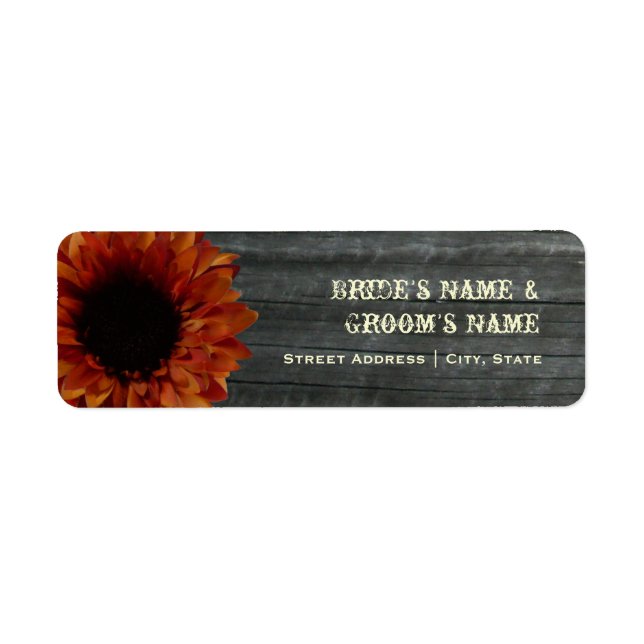 Fall Wedding Address Label - Sunflower & Barnwood (Front)