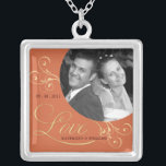 Fall Wedding - Autumn Colors Photo Pendant<br><div class="desc">ADD YOUR PHOTO -- Elegant and romantic personalized Wedding Photo Necklace, with a touch of vintage charm. Beautiful autumn gold and harvest hues for the Fall Wedding, trimmed with delicate Victorian swirls and beautifully stylized script text. Just add the Bride and Groom's name to fit neatly into the open framed...</div>