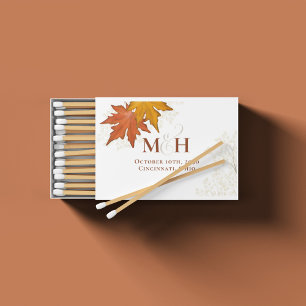 Fall Wedding Autumn Leaves Custom Matchboxes