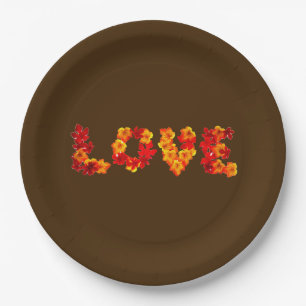 Fall Wedding Autumn Rustic Love Leaves Brown Paper Plates
