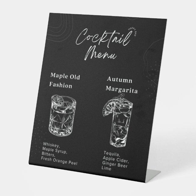 Fall Wedding Bar Menu Pedestal Sign (Front)