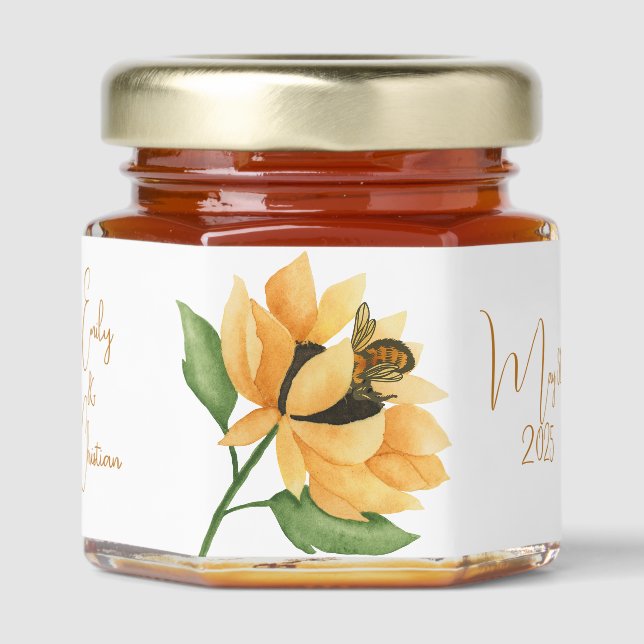 Fall Wedding Bee and Sunflower Honey Jar Favors (Front)