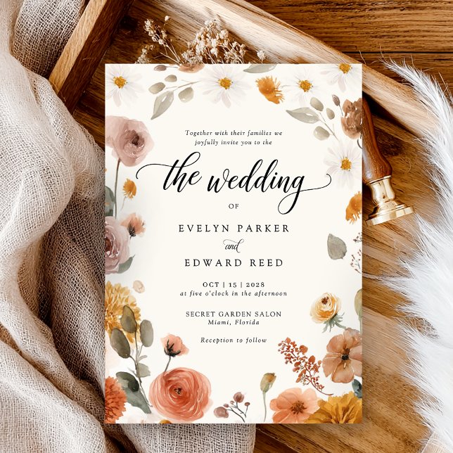 Fall Wedding Boho Flowers  Invitation (Creator Uploaded)
