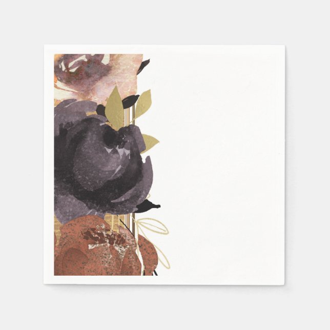 Fall Wedding Bold Glam Flowers Modern Floral Napkins (Front)