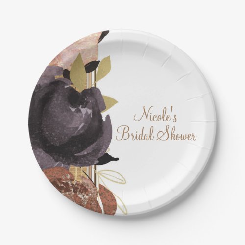 Fall Wedding Bold Glam Flowers Modern Floral Paper Plates