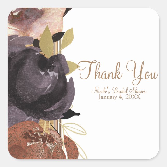 Fall Wedding Bold Glam Flowers Modern Floral Square Sticker (Front)
