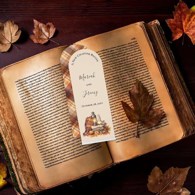 Fall Wedding Bridal A New Chapter Begins Bookmarks ("A New Chapter Begins"  Fall | Autumn Lantern and Pumpkins Books Wedding and Bridal Bookmark Favors)