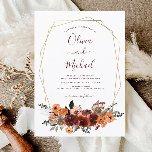 Fall Wedding Burgundy Eucalyptus Floral Invitation