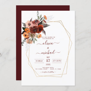 Fall Wedding Burgundy Gold Floral Invitation