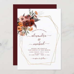Fall Wedding Burgundy Gold Floral Invitation