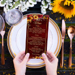 Fall wedding burgundy roses sunflowers menu<br><div class="desc">Fall wedding burgundy roses sunflowers menu card,  table decor.</div>
