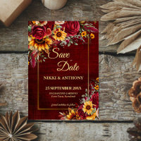 Fall wedding burgundy roses yellow sunflowers