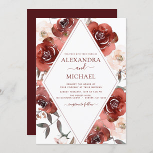 Fall Wedding Burnt Orange Floral Elegant Invitation