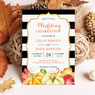 Fall Wedding Celebration Autumn Pumpkins Leaves Invitation
