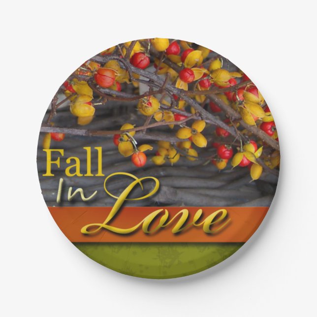 Fall Wedding Colors Rustic Autumn Scene Love Paper Plates (Front)