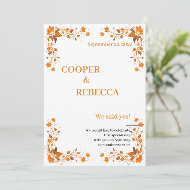 Fall Wedding Cooper & Rebecca Invitation Card (Standing Front)