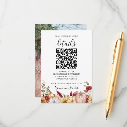 Fall wedding details QR photo insert card