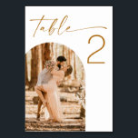 Fall Wedding | Double Sided Modern Arch Photo Table Number<br><div class="desc">Guide your guests with style using this personalized double sided wedding table number card. Featuring bold typography in a rich mustard brown and a modern arch photo frame, this design allows you to showcase two different photos - one on each side - for a meaningful and personal touch. Perfect for...</div>