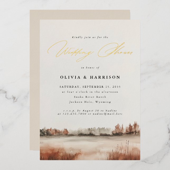 Fall Wedding Elegant Landscape Couple's Shower Foil Invitation (Front/Back)