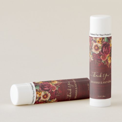 Fall wedding favors burgundy roses sunflowers