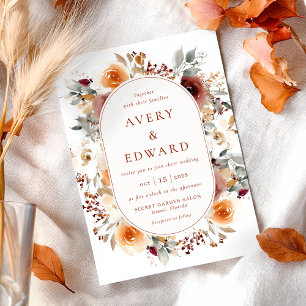 Fall Wedding Floral Burnt Orange Terracotta Invitation