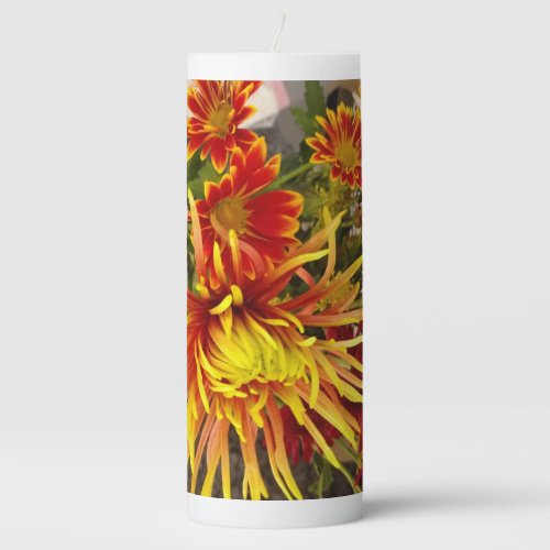 Fall Wedding Floral Decor with chrysanthemums Pillar Candle