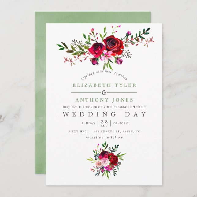 Fall Wedding Floral Invitation (Front/Back)