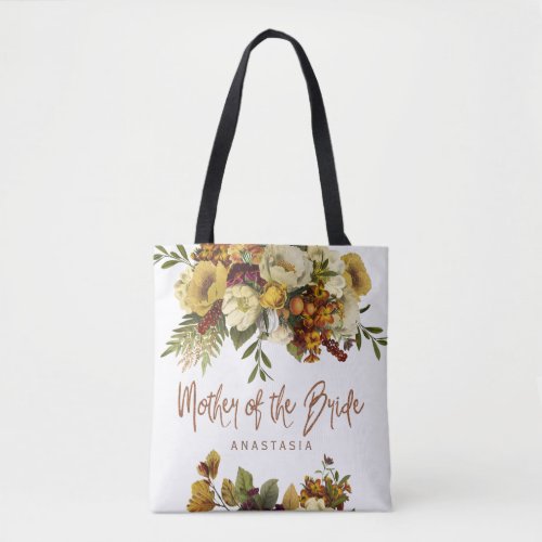 Fall wedding floral modern mother of the bride tote bag