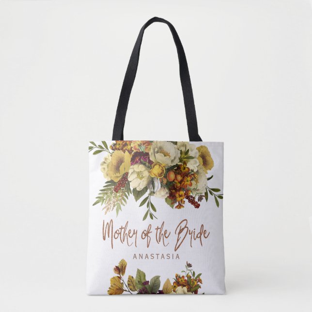 Fall wedding floral modern mother of the bride tote bag (Front)