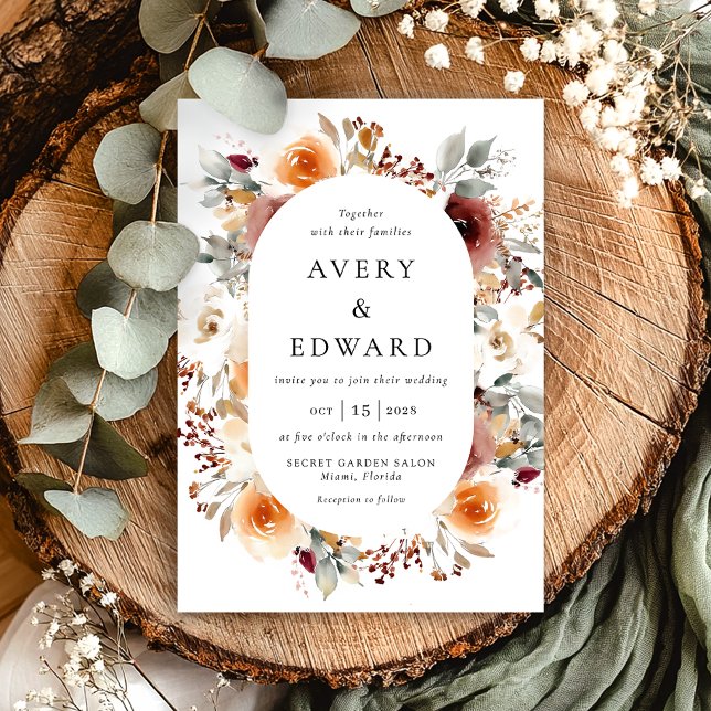 Fall Wedding Floral Modern Simple Autumn  Invitation (Creator Uploaded)