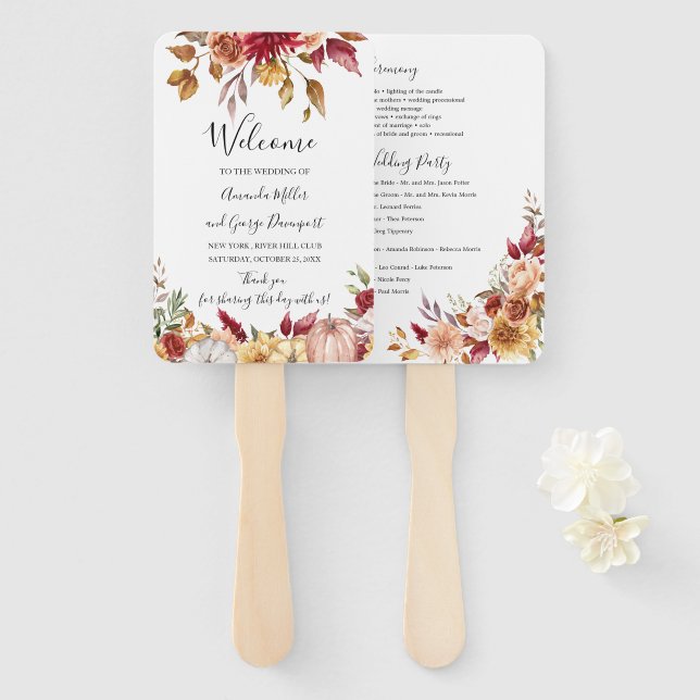 Fall wedding floral program fan (Front and Back)