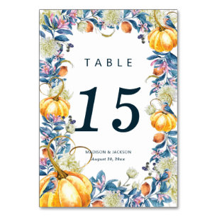 Fall Wedding Floral Pumpkin Table Number