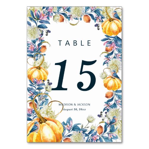 Fall Wedding Floral Pumpkin Table Number