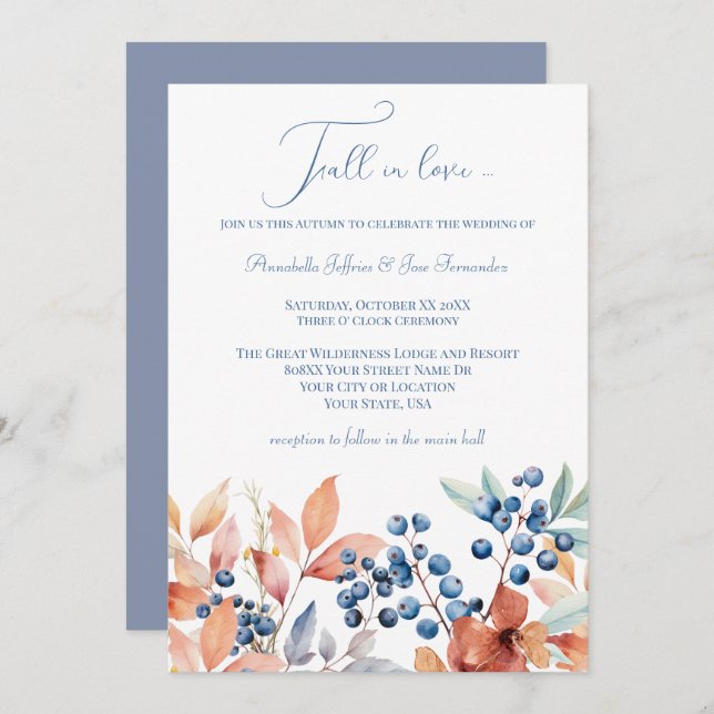Fall Wedding Floral Watercolor Invitation (Front/Back)