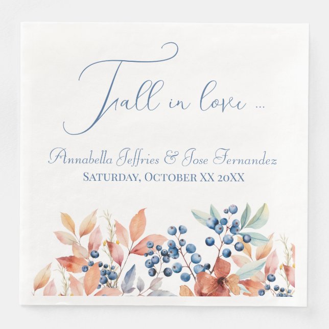 Fall Wedding Floral Watercolor Paper Dinner Napkins (Front)