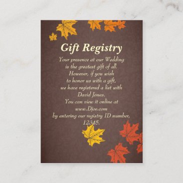 fall wedding Gift registry  Cards