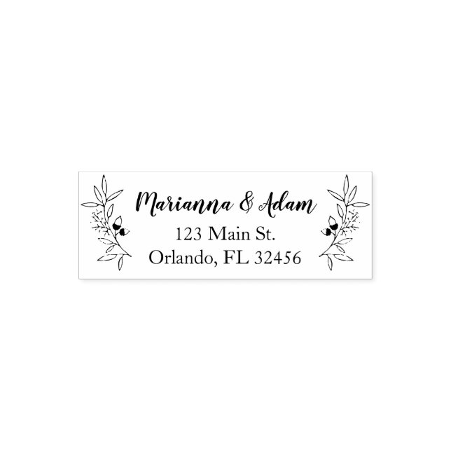 Fall Wedding Hand Drawn Leafy Branches with Acorns Self-inking Stamp (Design)