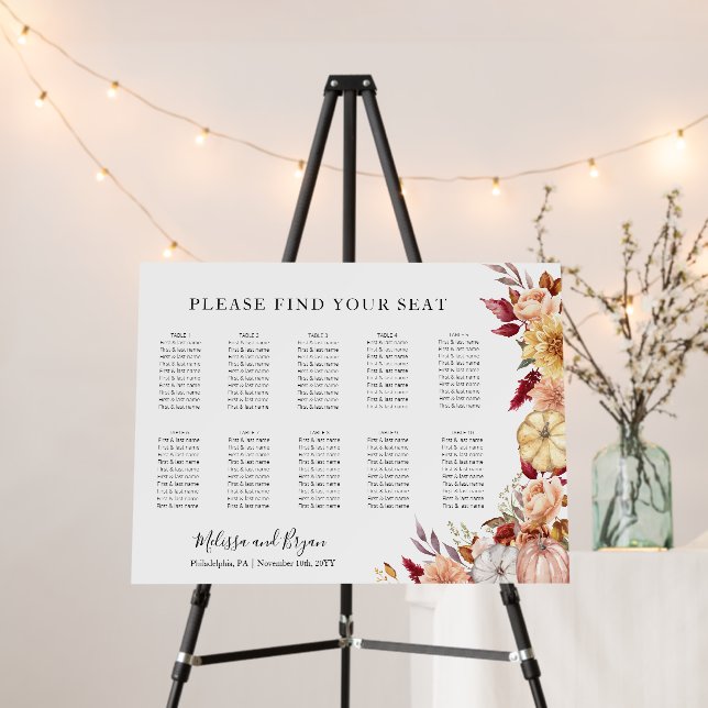 Fall Wedding Horizontal Seating Chart Foam Board (In Situ (Stand))
