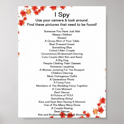 Fall Wedding I Spy Game Poster
