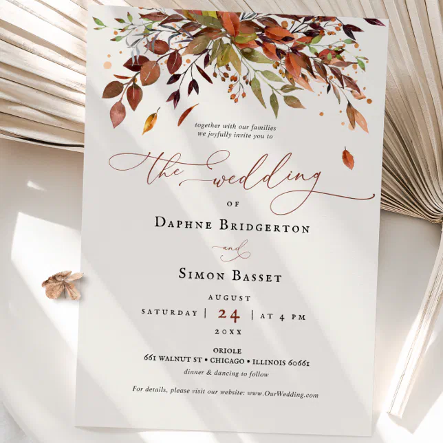 Fall Wedding Invitation Burnt Orange Modern Script | Zazzle