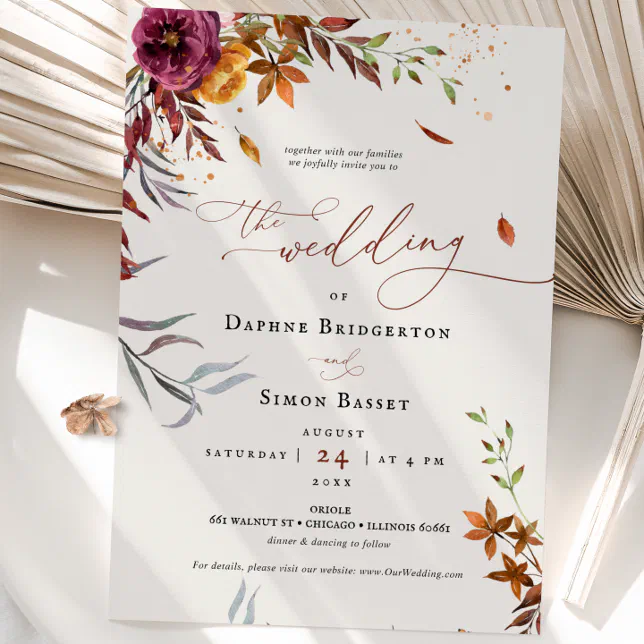 Fall Wedding Invitation Burnt Orange Modern Script | Zazzle