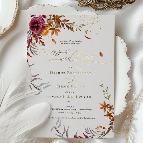 Fall Wedding Invitation Burnt Orange Modern Script Foil Invitation