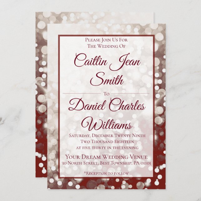Fall Wedding Invitation - Champagne and Red (Front/Back)