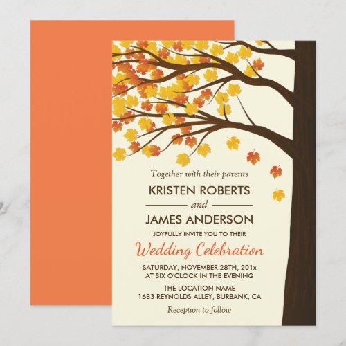 Fall Wedding Invitation | Maple Leaves Autumn Tree