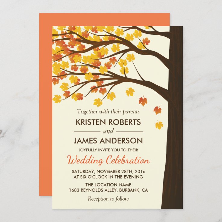 Fall Wedding Invitation | Maple Leaves Autumn Tree | Zazzle