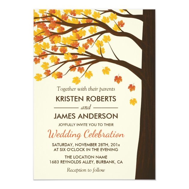 Fall Wedding Invitation | Maple Leaves Autumn Tree