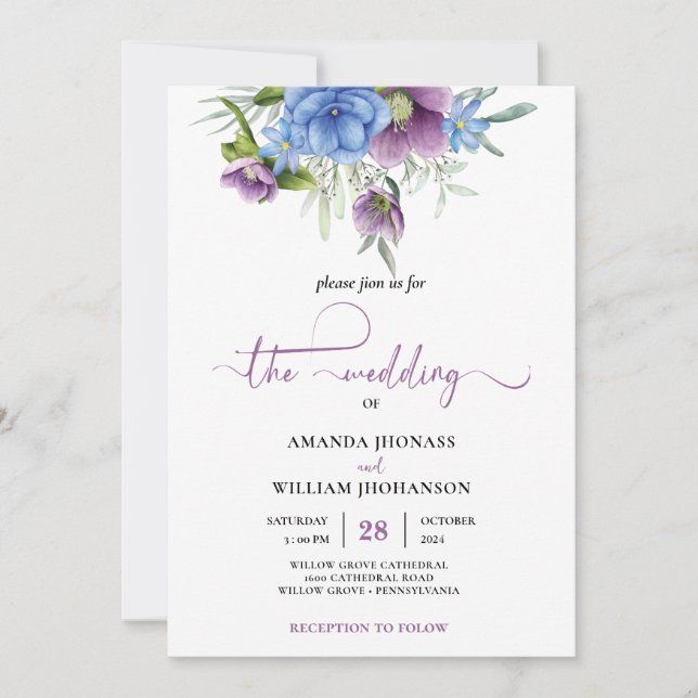 Fall Wedding Invitation mauve Modern Script (Front)